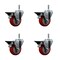 Service Caster 3.5'' Red Poly Swivel 7/16'' Grip Ring Stem Caster Set with Brake, 4PK SCC-GR20S3514-PPUB-RED-PLB-716138-4 - alternate 1